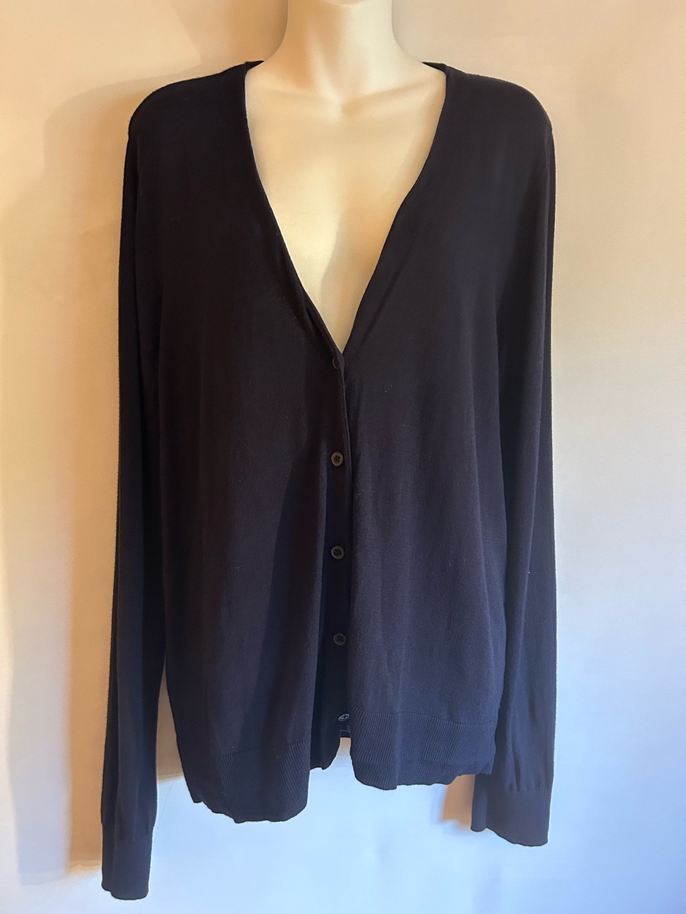LOFT INK NAVY VISCOSE & NYLON CARDIGAN V-NECK SWEATER WOMEN’S SIZE LARGE